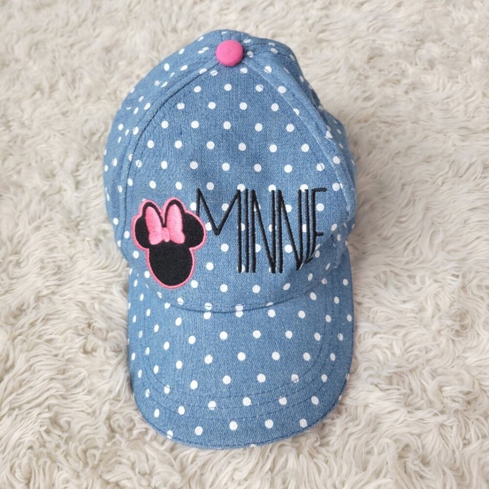 Disney Minnie Mouse Denim Blue White Polka Dot Girls Adjustable Baseball Cap Hat
